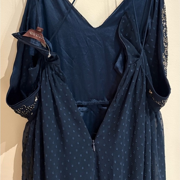Ranna Gill Lucinda Beaded Maxi Dress Navy Size 8P - mordernwear.com
